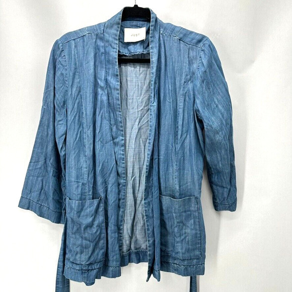 JUST Female Rigmor Kimono Blouse Size S Chambray Blue Wrap Preppy Coastal City - Picture 4 of 12